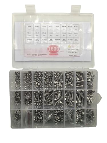 happinesspark 304 stainless steel DIN912 hex socket screw kit with nuts and washers, M2-M5 assorted lengths