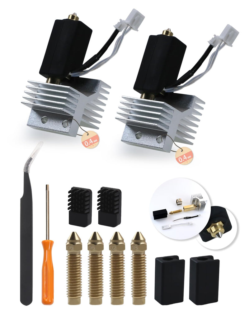 [Australia - AusPower] - 2Pack 0.4MM Upgrade Ceramic Hotend for Elegoo Centauri Carbon, Thermal Efficiency Increased by 15%, with 0.6/0.8/0.2MM Hardened Steel Brass Nozzle Brush Silicone Socks and Kit Tools 0.4+0.4MM CC Hotend 