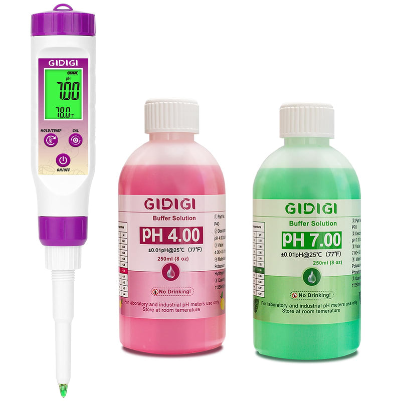 [Australia - AusPower] - pH Meter Food Digital Electronic pH Tester for Fermentation 3 * 50ml pH Buffer Calibration Solution Kits Hot Sauce Food Tester Probe for Cheese Sourdough pH Temperature pH Test Strips for Acidity 