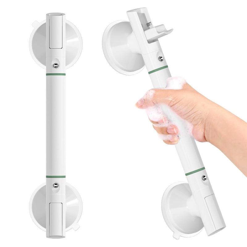 DOZAWA Grab Bars for Shower 2 Pack, Heavy Duty Shower Handles for Elderly Suction Removable, 17.7 Inch No-Drill Bathroom Safety Bars for Seniors & Handicap Assist White