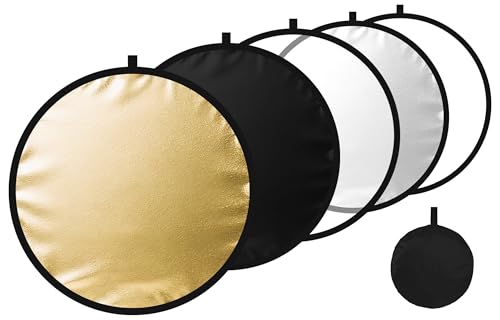24/32/43/52in Photography Reflector, 5 in 1 Light Diffuser with Panel&Bag, Light Reflectors for Photography, Ideal for Content Creator Essentials&Photographer in Silver,Gold,White and Black 43inch/110cm