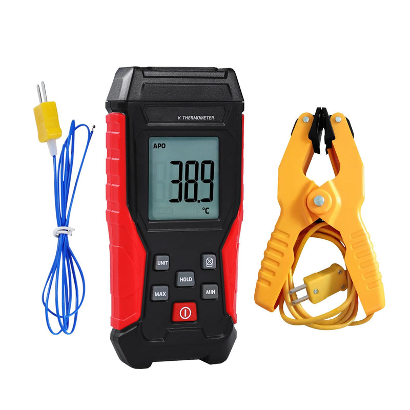 [Australia - AusPower] - Digital K Type Thermometer, Thermocouple Thermometer Single Channel Thermocouple Tester(-328~2501℉) with 1 Temperature Clamp and 1 Thermocouple Probes LCD Display for K Type 