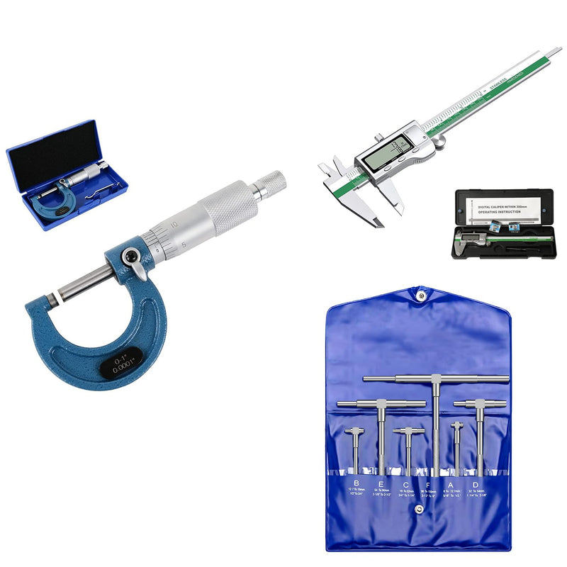 [Australia - AusPower] - HDLNKAK 0-1" Outside Micrometer + 6 Pack Telescoping Gage Set + Digital Vernier Caliper (Green), 6 Inch Caliper Tool for House, Alloy Precision Micrometer, Machinist Toolhold/DIY, 