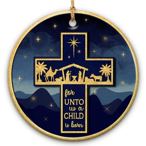 Nativity Christmas Ornament - Christian Family Christmas Tree Decoration, Faith Gifts for Men & Women - Religious Cross Design Xmas Decor, Church Exchange Gift