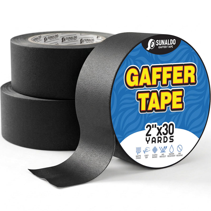Gaffers Tape Heavy Duty, Easy to Rip, Residue-Free Professional Grade Floor Tape for Electrical Cords, Matte Finish Non Reflective, Weather Resistant (3, Black, 2" x 30 Yards) 3