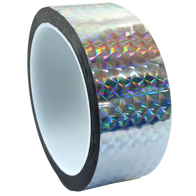 Jiozermi 1.37 Inch Self-Adhesive Holographic Reflective Tape, Glitter Duct Tape Prism Tape for Keep Birds Away, DIY Art, Daily Use, Craft Project, Home Decoration, Holiday Packing(Silver,55Yard) 1.37 Inch x 55 Yard