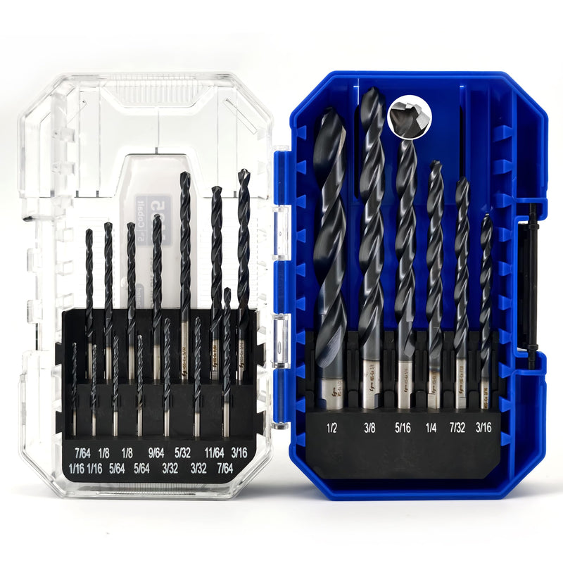 Pro Edge M35 Cobalt Drill Bit Set Titanium Aluminum Nitride Coated (TiAlN) with Bullet Point Tip 20pcs Metal Drill Bit Set for Stainless Steel Hardened Metal Cast Iron (1/16"-1/2") 20pcs 1/16"-1/2" Black 20