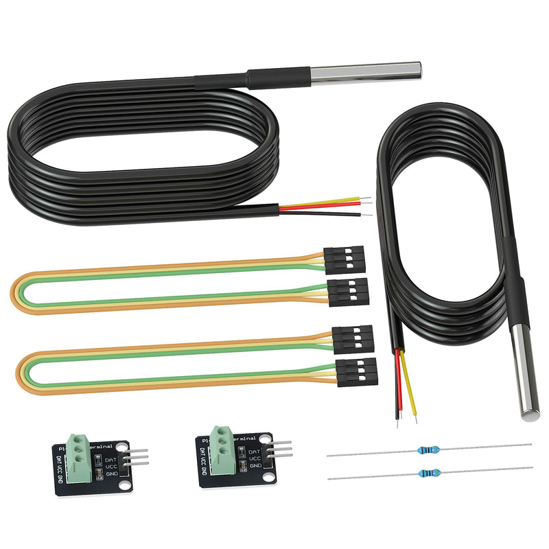 [Australia - AusPower] - DROK 2 Pack Waterproof DS18B20 Temperature Sensor Probes with 2 Pack Probe Adapter Boards, Female to Female Jumper Wires and 4.7K ohm Resistors for Arduino Raspberry Pi DIY 1m 