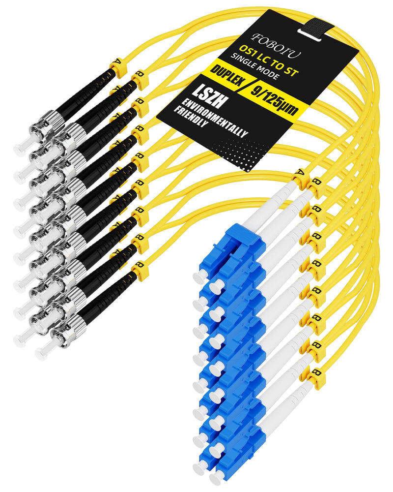 OS1 LC to ST Fiber Patch Cable 8Pack, 0.5M(1FT) ST to LC Singlemode Fiber Patch Cable, LSZH Duplex 9/125µm Jumper Optical Patch Cord Yellow for Media Converters 0.5Meter 0.5M(1FT) 8 Pack Yellow OS1 LC-ST