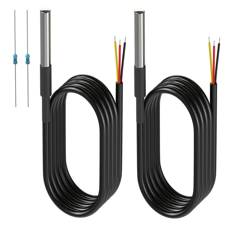 [Australia - AusPower] - DROK 2 Pack Waterproof DS18B20 Temperature Sensor Probes with 2 Pack 4.7K ohm Resistors for Arduino Raspberry Pi DIY 1m 