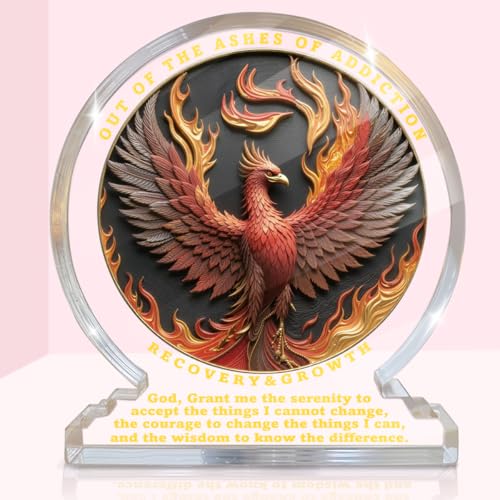 Alcohol Recovery Gift for AA NA, Spiritual Phoenix Trophy Acrylic Sign