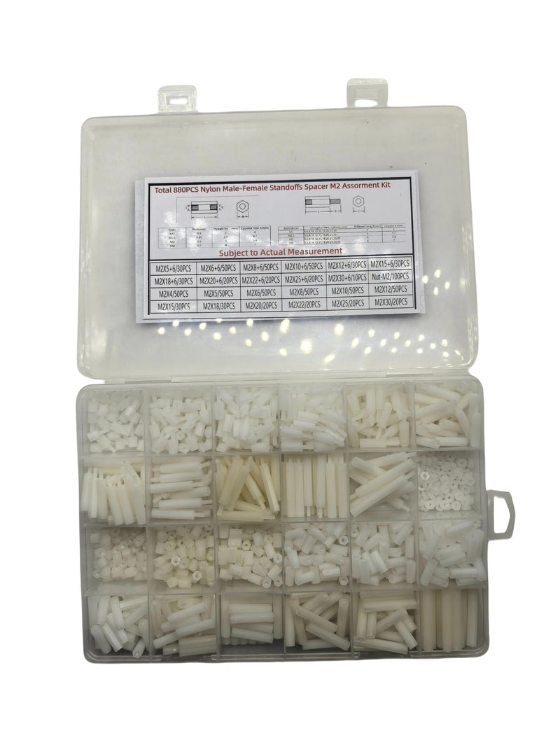 [Australia - AusPower] - M2 Total 880PCS Nylon PA66 Plastic White Metric Male-Female Hex Standoffs Spacer Length 4-30mm,Motherboard Threaded Pillar Plain Finish, Fits Circuit Board Screws Bolts M2 