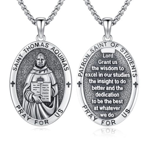 Saint Thomas Aquinas Medal Pendant Amulet Necklace for Men Students