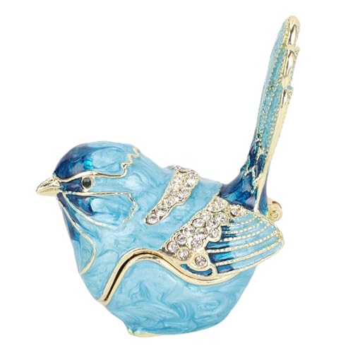 Crystal Bird Jewelry Box, Bird Trinket Box Hinged with Crystals Metal Enamel Jewelry Box Necklace Ring Earrings Storage Birds Figurines Home Decor for Rings Earrings Necklace (Blue) Blue