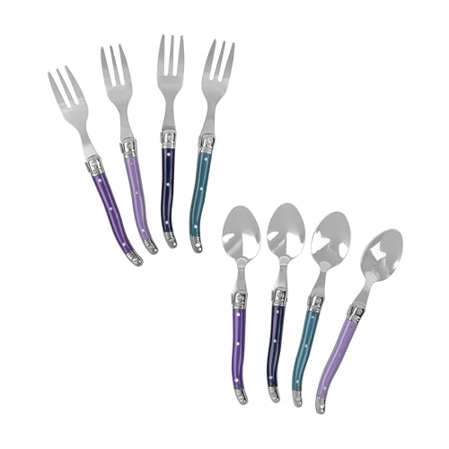 French Home 8pc Laguiole Dessert or Cocktail Spoon and Fork Set - Plum Rose