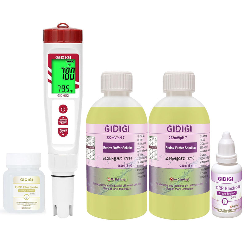[Australia - AusPower] - Hydrogen Water Tester,with ORP Buffer 222mV/pH7.00 Calibration Solution and 30mL ORP Electrode Storage Solution,Electronic pH PPM ORP Temp Detector for Water,Hydroponics,Swimming Pool,Aquariums 