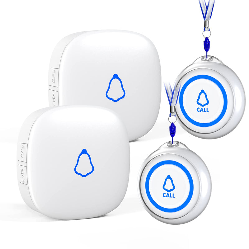 [Australia - AusPower] - Caregiver Pager, METAK Wireless Call Button for Elderly/Senior at Home, 2 Receivers + 2 SOS Buttons, Emergency Panic Call Bell, Medical Life Alert Necklace System for Patients, Disabled, Nurses 2 Receiver + 2 Call button White 