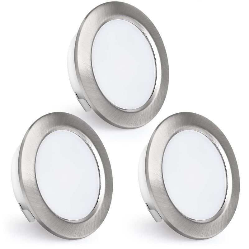 Kyotech LED Recessed Spotlight 230V 4000K Warm White Recessed Furniture Light 55-60mm | 4 W 440 LM LED Spotlights Ultra Flat 16 mm Recessed Lights for Kitchen Living Room Bedroom 3 Nickel Brushed Nickel 4000k 3 pieces