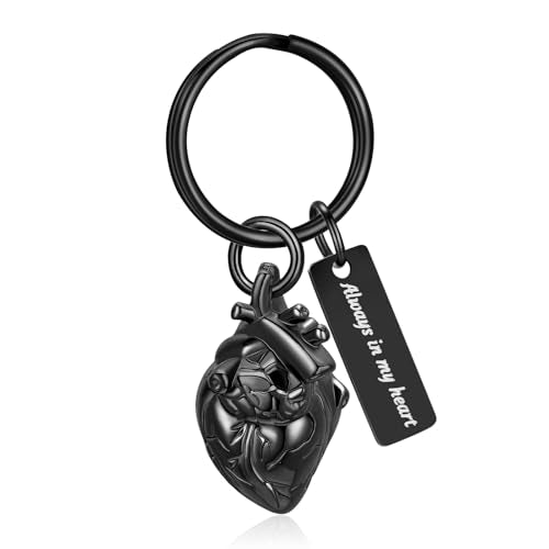 zeqingjw 3D Anatomical Heart Urn Necklace for Ashes, Cremation Jewelry Memorial Pendant for Human and Pet, Stainless Steel Funeral Keepsake Chain for Loved Ones Black-Keychain