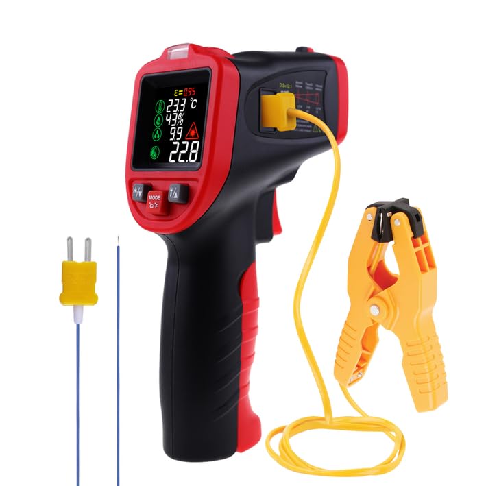 [Australia - AusPower] - Infrared Thermometer Gun with Pipe Temperature Clamp, High Accuracy HVAC Thermometer (-50°C to 850°C) for Cooking, Home Repair, Oven, HVAC, Automotive & Industrial Use, Adjustable Emissivity 