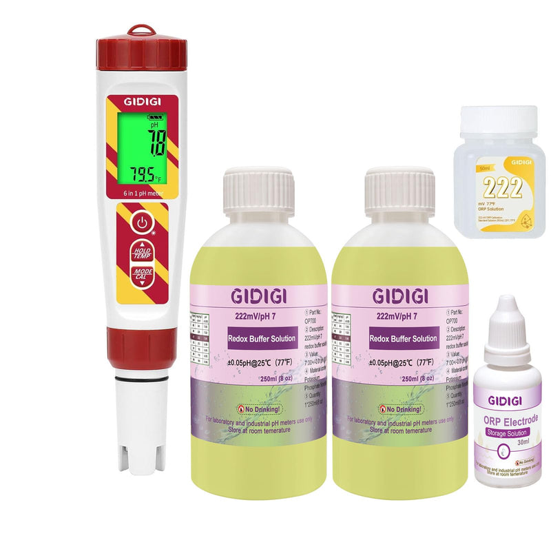 [Australia - AusPower] - Hydrogen Water Tester with ORP Buffer 222mV/pH7.00 Calibration Solution and 30mL ORP Electrode Storage Solution, ORP pH Meter for Drinking Water, Hydroponics, Swimming Pool, Aquariums, Kombucha 