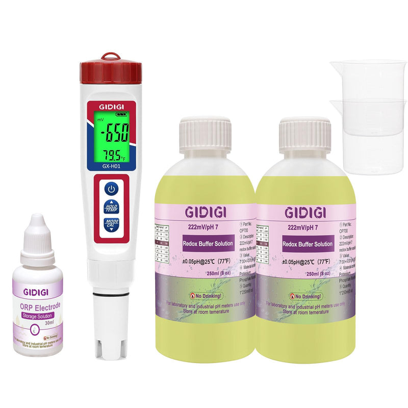 [Australia - AusPower] - Hydrogen Water Tester with ORP Buffer 222mV/pH7.00 Calibration Solution and 30mL ORP Electrode Storage Solution,pH ORP TDS EC H2 and Temperature Meter for Drinking Water, Hydroponics, Pools, Aquariums 