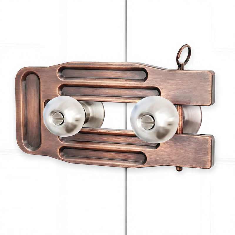 French Door Lock Childproof | Adjustable Double Door Reinforcement Lock for French Doors Home Security | Add High Security to Prevent Home Unauthorized Entry | Unibody Aluminum Construction Brown