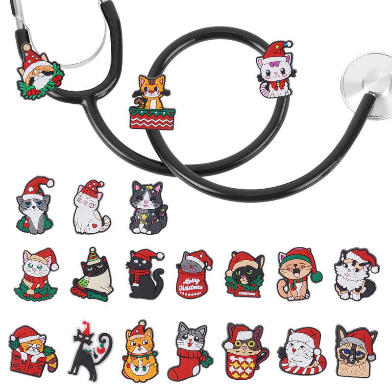 [Australia - AusPower] - Christmas Cat Stethoscope Charms for Nurse - 20Pcs Christmas Kitten Stethoscopes Charm Accessories for Nurses Doctors Medical Students, Xmas Gifts for Nursing Staff Christmas Cats 
