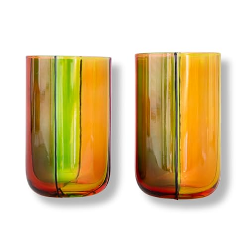 ban.do Bar Glass Set of 2, 17.5 oz Cute High Ball Glasses for Adults, Unique Drinking Glasses, Aesthetic Glassware for Bar Cart (Colorblock)