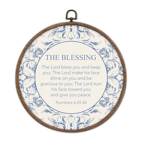 DTLGTG The Blessing Bible Verses Decor - Christian Wall Decor for Bedroom, Dorm or Living Room, Light Blue Religious Home Accent, 10x10 Round Framed Christian Art, Faith Gift for Girls and Women-F01 scriptures1
