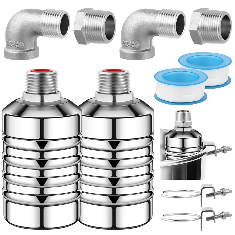 2Pcs Water Float Valve, 1/2" to 3/4" Aquapulse Automatic Water System 304 Stainless Steel, Auto Shut off Water Tank Float Valve for Water Tower, Livestock Troughs, Pool