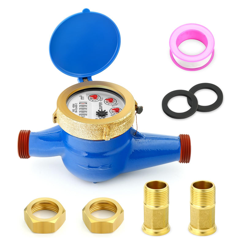 [Australia - AusPower] - MEANLIN MEASURE 1/2" NPT Couplings Water Meter Cold Water Meter for Garden or Home, Measuring in Cubic Meter 