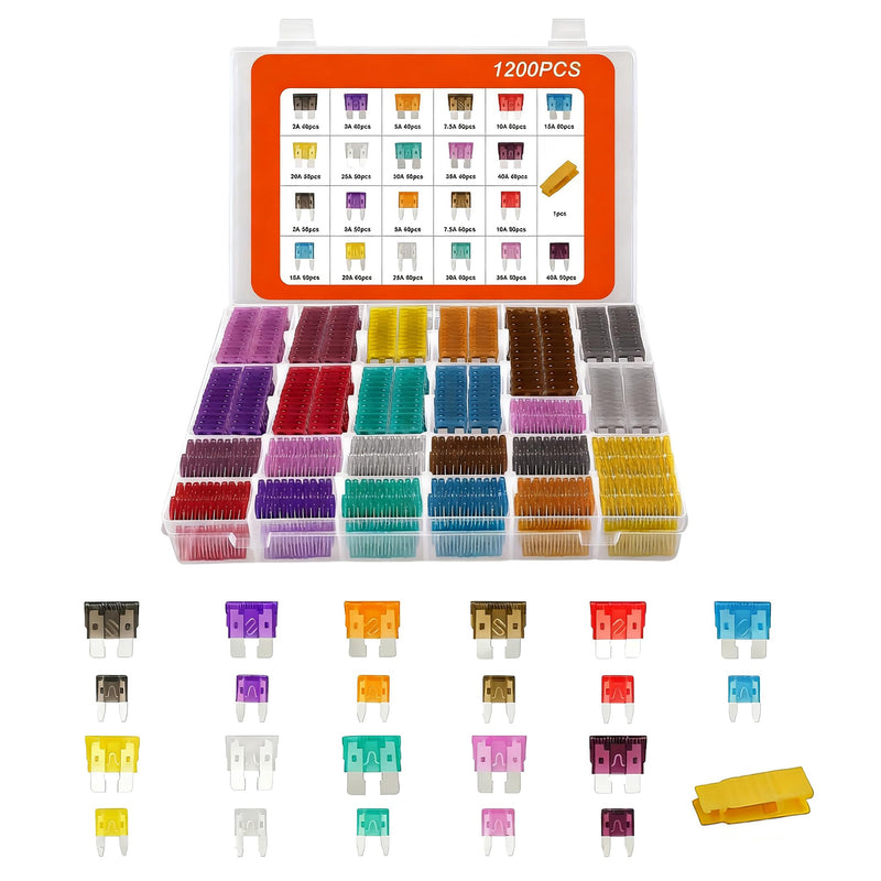 [Australia - AusPower] - 1200 Pcs Car Fuse kit - 520 Pcs Standard Fuses Assortment kit & 680 Pcs Mini Fuses, 1 Fuse Puller for Auto/RV/Truck/Motorcycle/Yacht (2A 3A 5A 7.5A 10A 15A 20A 25A 30A 35A 40A) 1200 