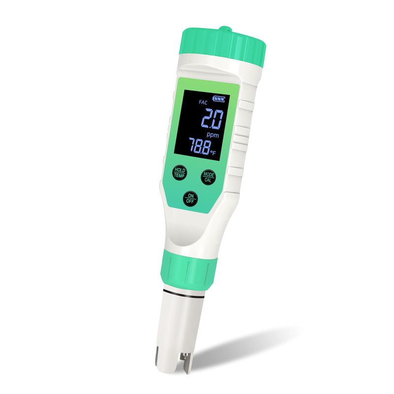 [Australia - AusPower] - Pool Salt Tester, pH and Salt Meter for Saltwater Pool pH Tester and Digital Salinity Tester 7 in 1 Salinity Meter for Swimming Pools Hot Tubs and Swim Spas Green 