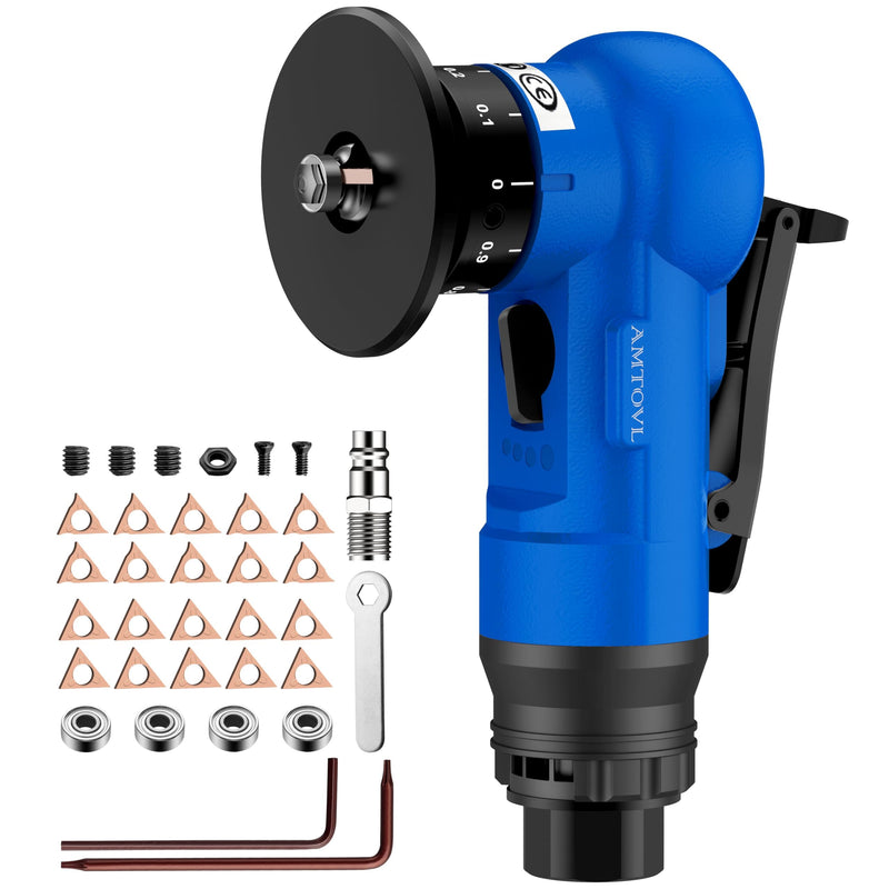 [Australia - AusPower] - AMTOVL Pneumatic Chamfering Tool - Mini Air Chamfer Tool with 10 C-Angle & 10 R-Angle Blades, 45° 30000 RPM Chamfering Tool for Metal and Wood with 1/4" Air Inlet Blue 