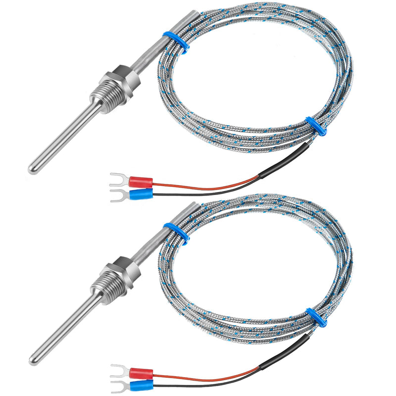 [Australia - AusPower] - 2 Pcs K-Type Thermocouple Sensor, 0-600℃ High Temp Probe 5 x 50 mm, NPT 1/4" Stainless Steel Probe with 2M/6.6Ft Insulated Lead Wire for Temperature Controller 