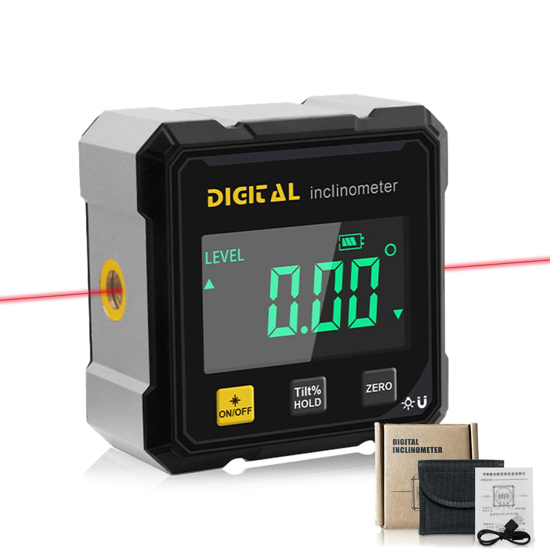 [Australia - AusPower] - 4-Side Magnetic Digital Angle Gauge, Cube Inclinometer with Backlight, Rechargeable Digital Angle Finder with LCD Display, Table Saw Miter Protractor, Woodworking Measuring Tool 