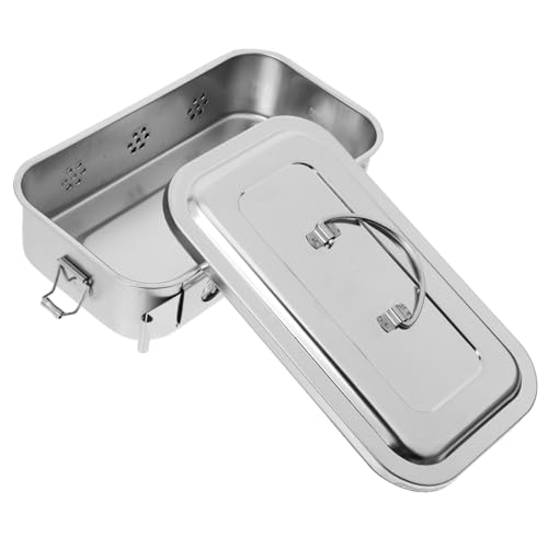 Stainless Steel Box with Lid and Holes Medical Tray with Lock for Instruments Seamless Sterilisation Basket for Storage of Dressing Material and Tools 8.27 x 4.72 x 1.77 inches
