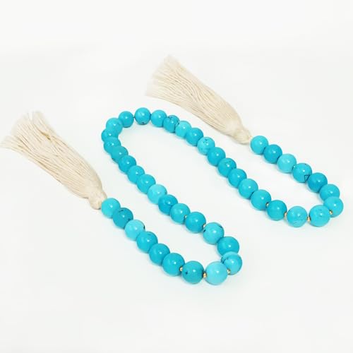 Gemstone Bead Garland with Tassel,31inch Farmhouse Rustic Country Table Decor Prayer Healing Beads Boho Wall Shelf Hanging Decoration (Turquoise Ball) Turquoise Ball