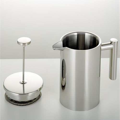 Stainless Steel French Press Coffee Maker - Portable Cafetiere 3 Cup Espresso Coffee Press - Double Wall Insulated, Triple Mesh Filter - Perfect for Home, Office, Camping & Travel (20 Oz) 20 Oz