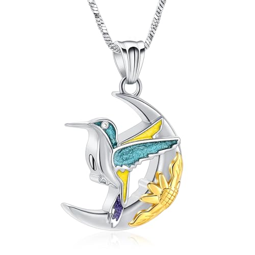 Yinplsmemory Hummingbird Urn Necklace for Ashes–Stainless Steel Cremation Jewelry for Ashes Small Urn Necklace for Human Ashes or Pet Remains Silver