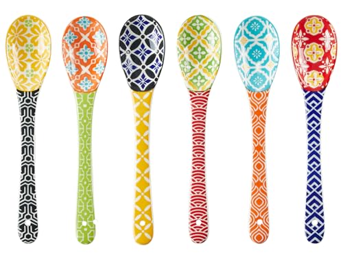 Metahom 8.5" Colorful Long Handle Spoons, Ceramic Serving Spoons Set of 6 Vibrant Color 8.5 inch