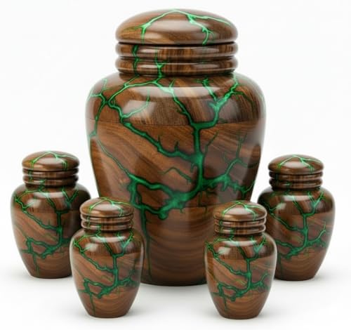 Rosewood Resin Urn for Human Ashes – Handcrafted 15 cu in Wooden Memorial Box – Green Epoxy Resin Inlay – Premium Decorative Cremation Keepsake Urn for Adults or Pets X-Small 15 Cu\In