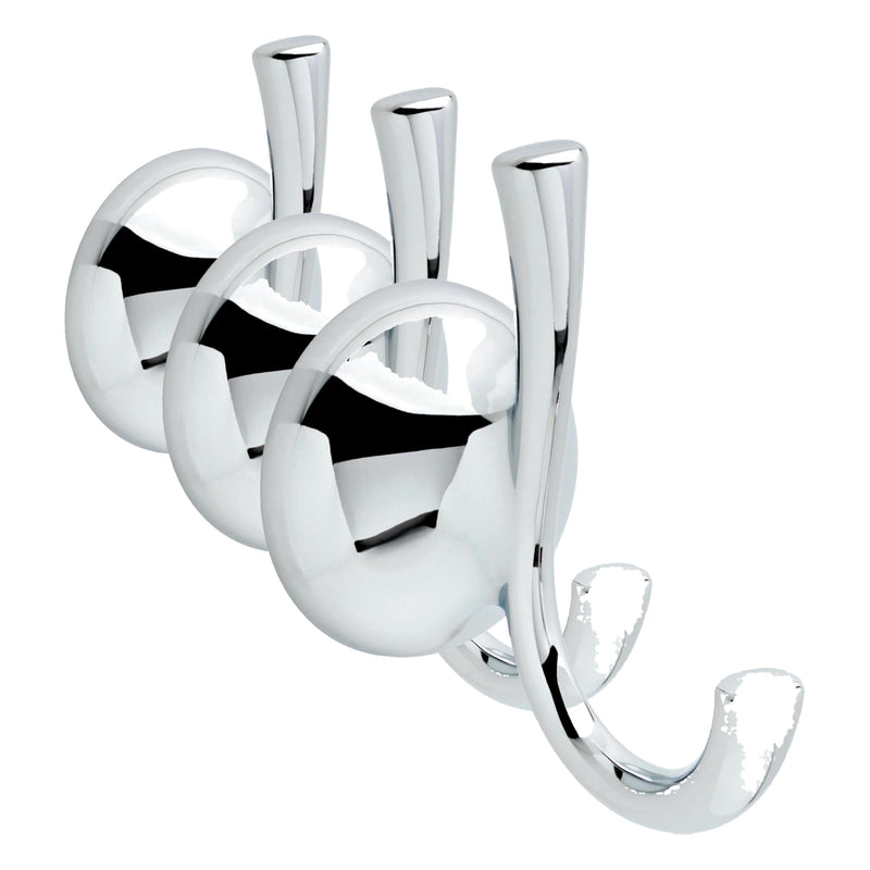 Delta Foundations Towel Hooks Polished Chrome Double J Wall Mounted for Robes 2-Prong Holder Bathroom Accessories FNDS35-PC (Pack of 3) No Size (Pack of 3)