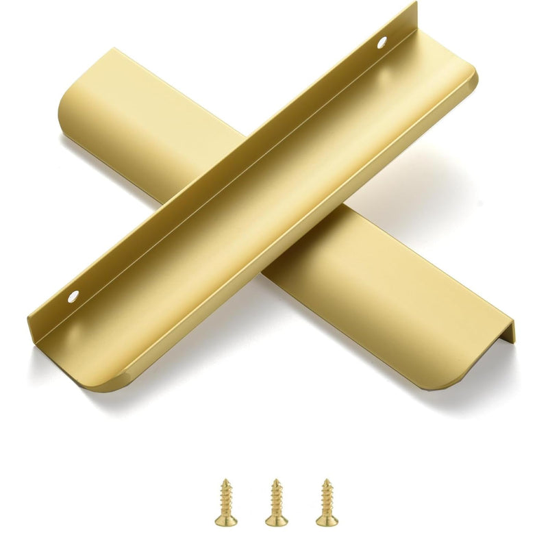 Edge Finger Tab Pulls for cabinets Kitchen Invisible Hardware Furniture Concealed Drawer Pull Aluminum Hidden Door Handles Pack of 5 Modern Matte Gold 7.87 inch Overall Length Easy Installation 6.3" Hole Center 7.87" Overall Length