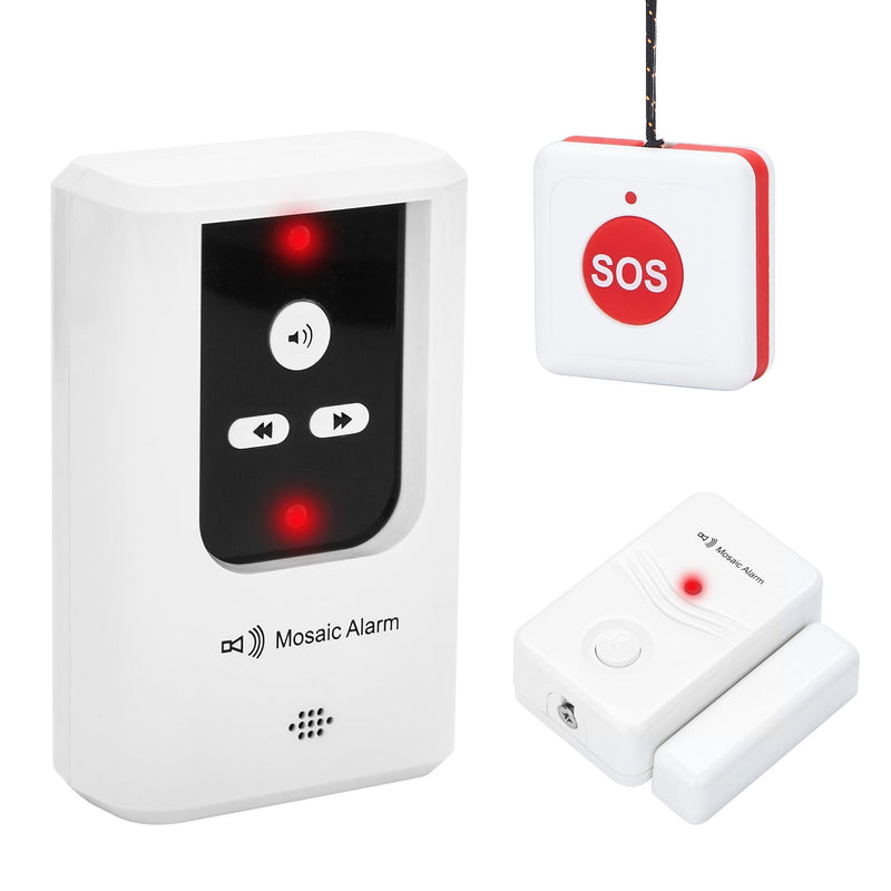 2-in-1 Elderly SOS Call Panic Button Waterproof Caregiver Pager Nurse Alert. Portable Receiver Long-lasting Rechargeable Battery-powered. Doorbell (Door Open Alarm) Cordless Bed Alarms