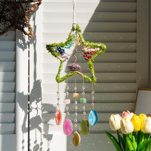 Rainbow Star Dream Catchers Crystal Dream Catcher for Adults Green-color