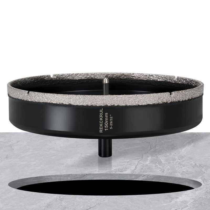 6 Inch Diamond Hole Saw with Pilot Drill Bit, Premium Tile Hole Saws for Porcelain, Ceramic, Granite, Marble, Glass - 1-3/8" Cutting Depth, Serrated Edge & Wet/Dry Use (150mm) 6 in - Single