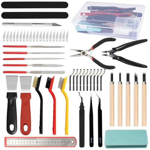 Pack of 56 Deburring 3D Printing Kit, 3D Printer Tool with Nozzle Cleaning Set, Carving Set, Deburring Tool, File Set, Cleaning Needles, Side Cutters, Small, Deburring Tool for Cleaning Maintenance 56 pieces