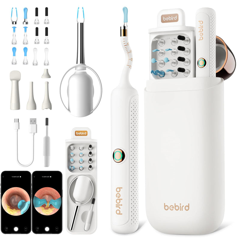BEBIRD Ear Wax Remover with Camera, 1920P HD Flexible Ear Cleaner, Complete Set with Tweezers and 13 Attachments for Safe Home Cleaning - White